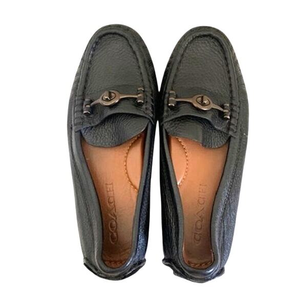 Coach-Crosby-Turnlock-Driver-Slip On Loafers-Black-Leather-Womens-Size 5.5 - Picture 1 of 10